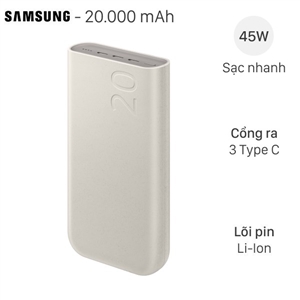 Pin Sạc Dự Phòng Samsung 20.000mAh EB-P4520 sạc nhanh 45w chính hãng Pin Sạc Dự Phòng Samsung 20.000mAh EB-P4520 sạc nhanh 45w chính hãng
