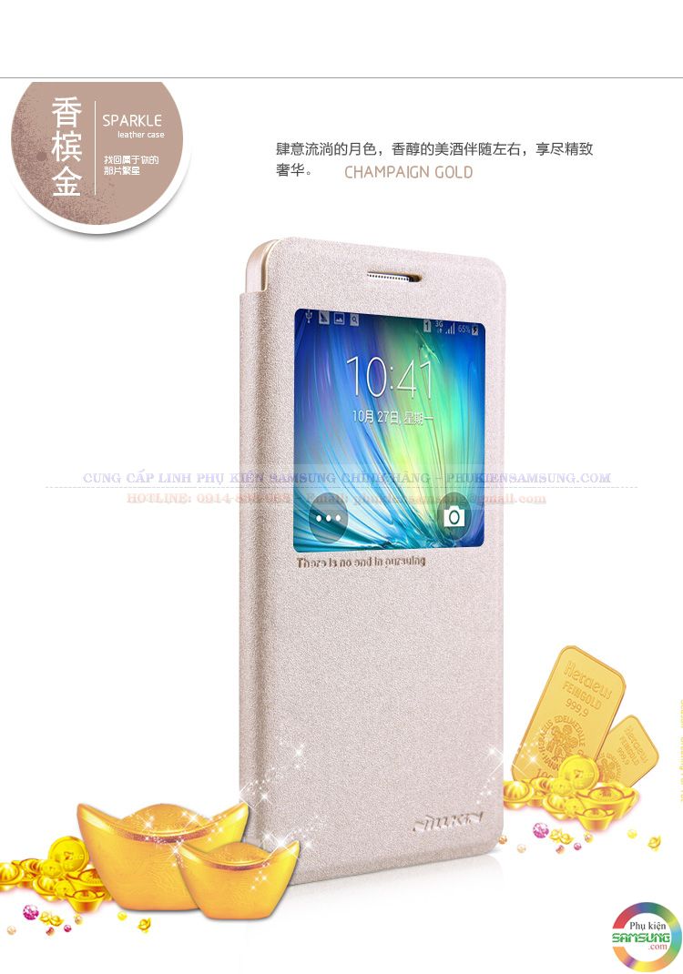 bao da galaxy e7 hiệu nillkin sparkle màu trắng