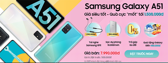 Đặt mua điện thoại Samsung Galaxy A51 ở đâu nhận quà khủng