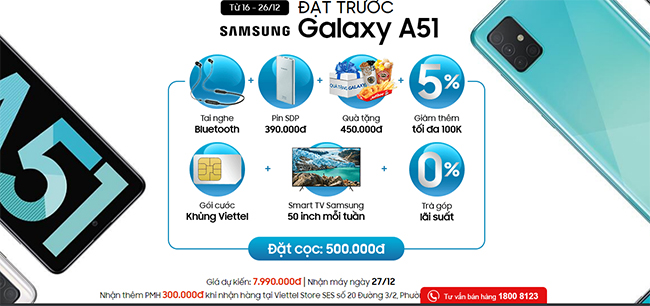 Đặt mua điện thoại Samsung Galaxy A51 ở đâu nhận quà khủng