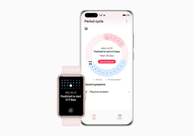 đồng hồ Huawei Fit đó kỳ kinh nguyệt