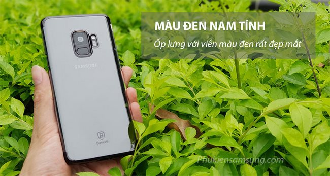 Logo baseus ở phía dưới ốp viền màu baseus cho Galaxy S9