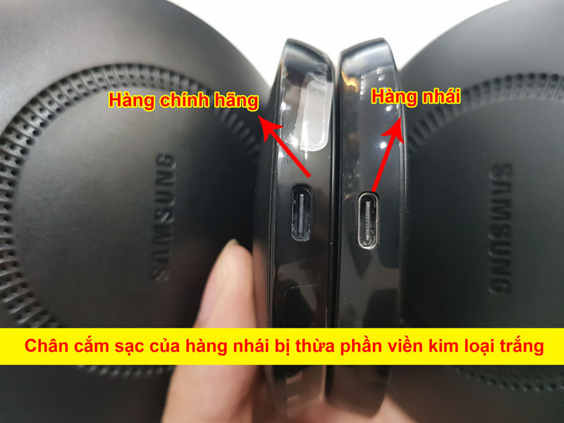 Phân biệt sạc không dây samsung fake qua chân cắm sạc